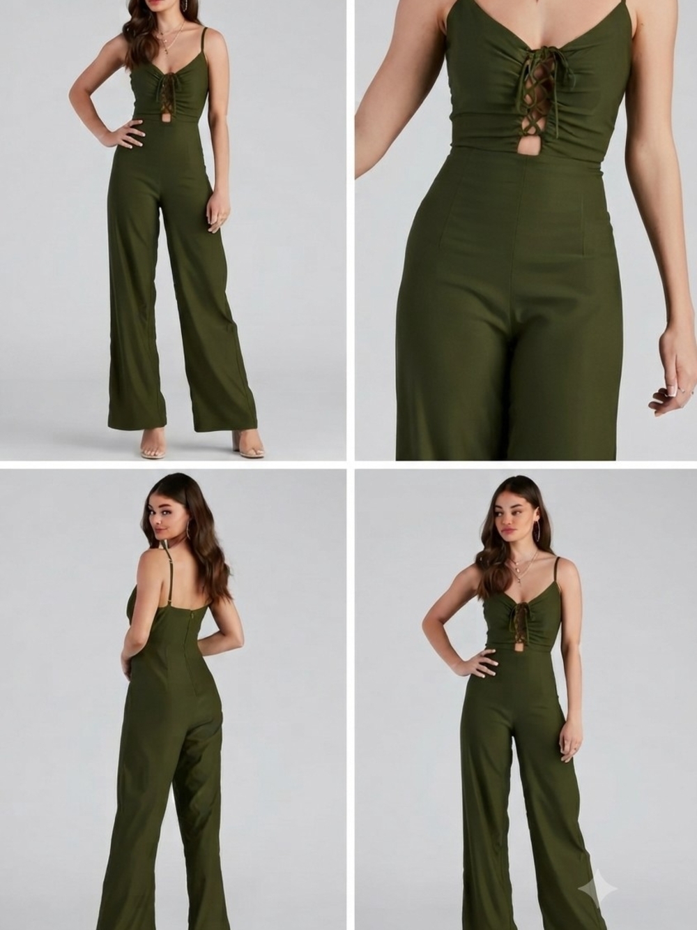 Windsor Olive Lace-Up Wide Leg Jumpsuit